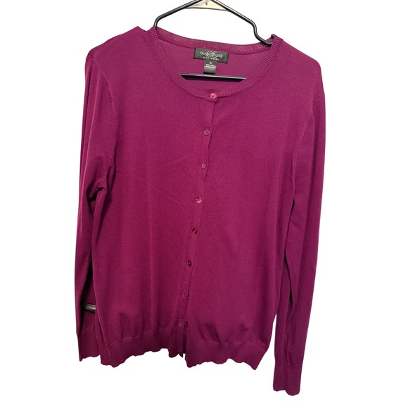 August Silk Cardigan Sweater Women's XL Button Front Purple Silk Blend New - Picture 1 of 5